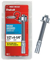 Red Head 12020 Concrete Wedge Anchor, 1/2 in Dia, 4-1/4 in L, Steel, Zinc