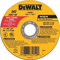 DeWALT DW8061 Cutting Wheel, 4 in Dia, 0.045 in Thick, 5/8 in Arbor, Aluminum Oxide Abrasive, Pack of 25