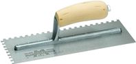 Marshalltown 702S Trowel, 11 in L, 4-1/2 in W, Square Notch, Curved Handle