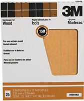 3M 88595 Sandpaper Sheet, 11 in L, 9 in W, Fine, 150 Grit, Garnet Abrasive, Paper Backing