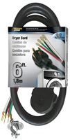 PowerZone ORD100406 Power Supply Dryer Cord, 10 AWG Cable, 6 ft L, 250 V, Black