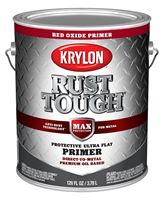 Krylon Rust Tough K09743008 Primer, Ultra Flat, Red Oxide/Rusty Metal, 1 gal, Pack of 4