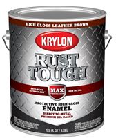 Krylon Rust Tough K09740008 Enamel Paint, Gloss Sheen, Leather Brown, 1 gal, 400 sq-ft/gal Coverage Area, Pack of 4