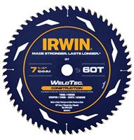 Irwin 1934342 Circular Saw Blade, 7-1/4 in Dia, 5/8 in Arbor, 60-Teeth, Carbide Cutting Edge