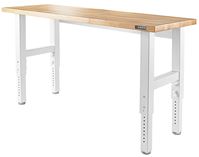 Gladiator GAWB06HWGW Adjustable Workbench, 72 in OAW, 27.5 to 40.8 in OAH, 25 in OAD, 3000 lb, White, Hardwood Tabletop