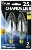 Feit Electric BP25CFC Incandescent Lamp, 25 W, Flame Tip Lamp, Candelabra E12 Lamp Base, 2700 K Color Temp, Pack of 6