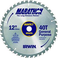 Irwin Marathon 14080 Table Saw Blade, 12 in Dia, 1 in Arbor, 40-Teeth, Carbide Cutting Edge