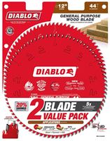 Diablo D124444VP Saw Blade, 12 in Dia, 44-Teeth