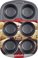 Goodcook 04033 Muffin Pan, Round Impressions, Steel, 6-Compartment, Dishwasher Safe: Yes, 16-1/2 in L, 10 in W