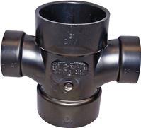 Canplas 102181BC Reducing Double Sanitary Pipe Tee, 3 x 2 in, Hub, ABS, Black