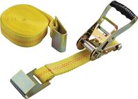 ProSource FH64065 Tie-Down, 2 in W, 27 ft L, Polyester Webbing, Metal Ratchet, Yellow, 3333 lb, Flat Hook End Fitting