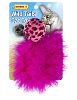 RuffinIt 32027 Cat Toy, Ball with Feather Tail, Plush, Assorted, Pack of 4