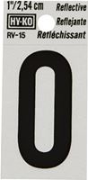 Hy-Ko RV-15/0 Reflective Sign, Character: 0, 1 in H Character, Black Character, Silver Background, Vinyl, Pack of 10
