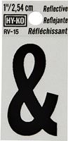 Hy-Ko RV-15/& Reflective Sign, Character: &, 1 in H Character, Black Character, Silver Background, Vinyl, Pack of 10