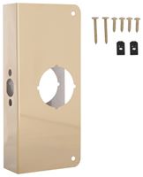 ProSource HSH-050SBP-PS Door Reinforcer, 2-3/8 in Backset, 1-3/4 in Thick Door, Steel, Brass, 9 in H, 4 in W