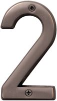 Hy-Ko Prestige Series BR-42OWB/2 House Number, Character: 2, 4 in H Character, Bronze Character, Solid Brass, Pack of 3