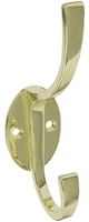 National Hardware V8009 N806-822 Coat and Hat Hook, 2-Hook, Zinc, Polished Brass, 1/PK, Pack of 5