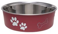 Loving Pets 7415XLM Pet Feeding Bowl, XL, 72 oz Volume, Polyresin/Stainless Steel, Merlot