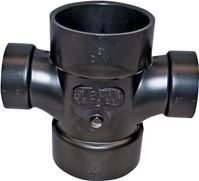 Canplas 102189BC Reducing Double Sanitary Pipe Tee, 3 x 1-1/2 in, Hub, ABS, Black