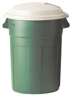 Rubbermaid FG289487EGRN Round Trash Can, 32 gal Capacity, Plastic, Evergreen, Snap-Lock Lid Closure, Pack of 8