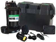 Wayne ESP25N Battery Backup Sump Pump with Automatic Switch, 12 VDC, 1-1/2 in Outlet, 15 ft Max Lift Head, 48 gpm