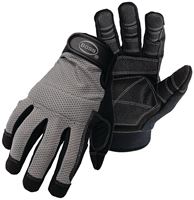 Boss 5204X Utility Mechanic Gloves, XL, Wing Thumb, Wrist Strap Cuff, PVC, Black/Gray