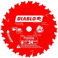 Diablo D0624A Framing Trim Saw Blade, 6-1/2 in Dia, 5/8 in Arbor, 24-Teeth, Carbide Cutting Edge, Pack of 10