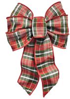 Holidaytrims 6155 Gift Bow, 8-1/2 x 14 in, Hand Tied Design, Cloth, Green/Gold/Red/White, Pack of 12