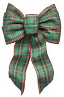 Holidaytrims 6156 Gift Bow, 8-1/2 x 14 in, Hand Tied Design, Cloth, Beige/Green/Red, Pack of 12