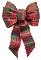 Holidaytrims 6123 Gift Bow, 8-1/2 x 14 in, Hand Tied Design, Cloth, Black/Green/Gold/Red, Pack of 12