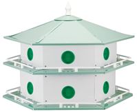 Heath AH-12D Bird House, 12 in W, 6 in D, 14 in H, Hexagon, Aluminum, Light Green/White