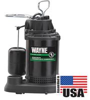 Wayne SPF33 Sump Pump, 1-Phase, 9.5 A, 120 V, 0.33 hp, 1-1/2 in Outlet, 15 ft Max Head, 3750 gph, Thermoplastic