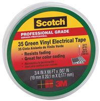 Scotch 10851-DL-10 Electrical Tape, 66 ft L, 3/4 in W, PVC Backing, Green