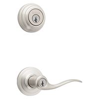 Kwikset Signature Series 991TNL 15 Combination Lockset, Lever Handle, Tustin Design, Satin Nickel, 2 Grade, Zinc