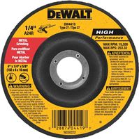 DeWALT DW4419 Grinding Wheel, 4 in Dia, 1/4 in Thick, 5/8 in Arbor, 24 Grit, Very Coarse, Aluminum Oxide Abrasive