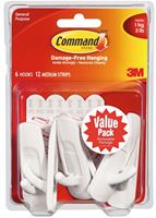 Command 17001-VP-6PK Utility Hook, 7/8 in Opening, 3 lb, 6-Hook, Plastic, White