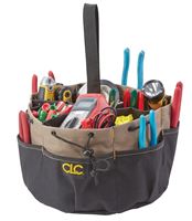 CLC Tool Works BUCKETBAG Series 1148 Bucket Tool Bag, 7 in H, 22-Pocket, Polyester, Black/Tan