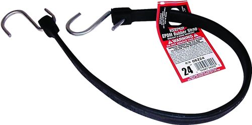 Keeper 06224 Strap, 3/4 in W, 24 in L, EPDM Rubber, Black, S-Hook End, Pack of 10