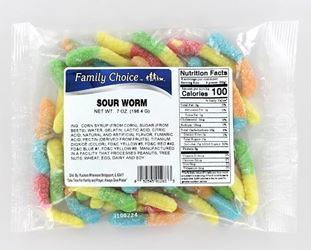 Family Choice 1283 Sour Worm Candy, 7.5 oz, Pack of 12