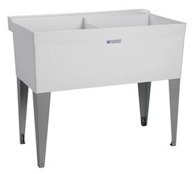 ELM UTILATUB Series 27F Laundry Tub, 38 gal Capacity, 2-Deck Hole, 40 in OAW, 34 in OAD, 24 in OAH, Thermoplastic