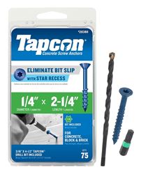 Tapcon 28380 Concrete Screw Anchor, 1/4 in Dia, 2-1/4 in L, Steel, Climaseal