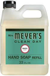 Mrs. Meyers 14163 Hand Soap Refill, Liquid, Colorless, Basil, 33 oz Jug