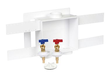 Oatey 38528 Washing Machine Outlet Box, 1/2 in Pex Crimp Connection, Brass/Polystyrene, White