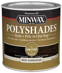 Minwax PolyShades 213954444 Wood Stain and Polyurethane, Satin, Classic Black, Liquid, 0.5 pt, Can