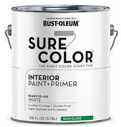 Rust-Oleum Sure Color 380227 Interior Wall Paint, Semi-Gloss, White, 1 gal, Can, 400 sq-ft Coverage Area, Pack of 2