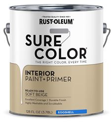 Rust-Oleum Sure Color 380222 Interior Wall Paint, Eggshell, Soft Beige, 1 gal, Can, 400 sq-ft Coverage Area, Pack of 2