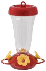 Perky-Pet 136TF Bird Feeder, Yellow Flower Top-Fill, 16 oz, Nectar, 4 -Port/Perch, Plastic, Red, 8.9 in H