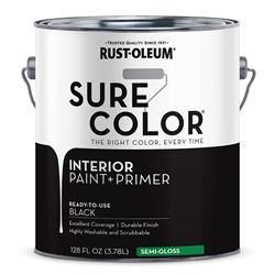 Rust-Oleum Sure Color 380228 Interior Wall Paint, Semi-Gloss, Black, 1 gal, Can, 400 sq-ft Coverage Area, Pack of 2
