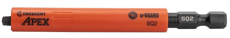 Crescent APEX u-GUARD CAUGB3BSQ2 Covered Impact Power Bit, #2 Drive, Square Drive, 1/4 in Shank, Hex Shank, Steel, Pack of 4