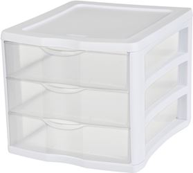 Sterilite 17918004 Drawer Unit, 3-Drawer, Plastic, 11 in OAW, 13-1/2 in OAH, 9-5/8 in OAD